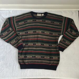 Vtg Cotton Traders 90s Southwestern Fair Isle Grandpa Crew Neck Knit Sweater 1X‎